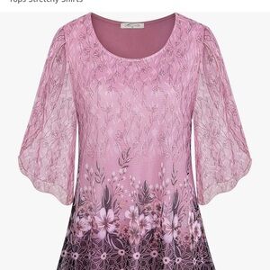 Ruffle 3/4 Sleeve Mesh Loose Flowy Tops Stretchy Shirt; excellent condition.